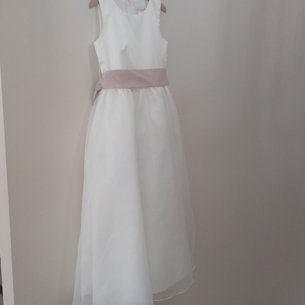 Ivory Flower Girl Dress with Dusty Rose Sash